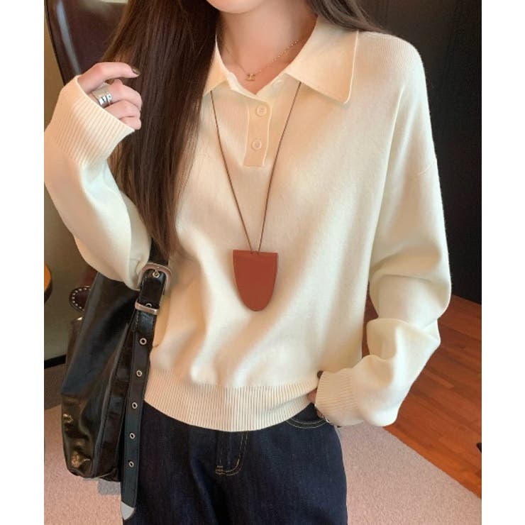 ベージュ | 襟付きボタンでニットセーター | Ulysses