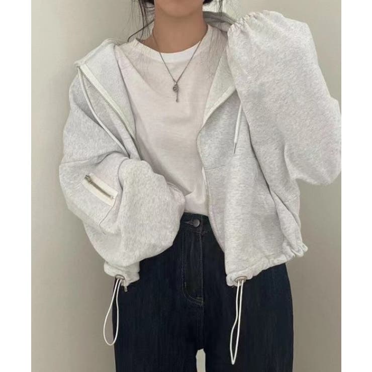 ライトグレー | フード付きジップスドローストリングジャケット | Ulysses