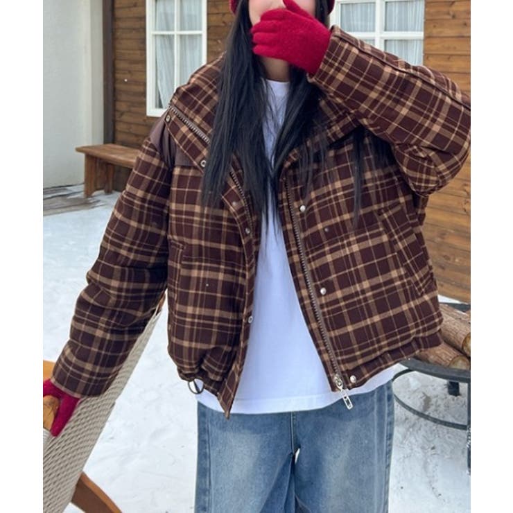 ブラウン | 切り替えチェック柄ジップスジャケット | Ulysses