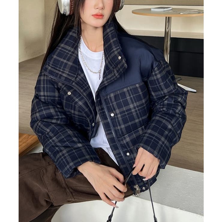 ネイビー | 切り替えチェック柄ジップスジャケット | Ulysses