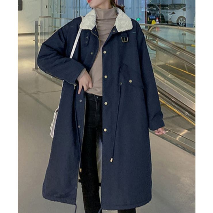 ネイビー | 襟付きジップスポケットファーコート | Ulysses