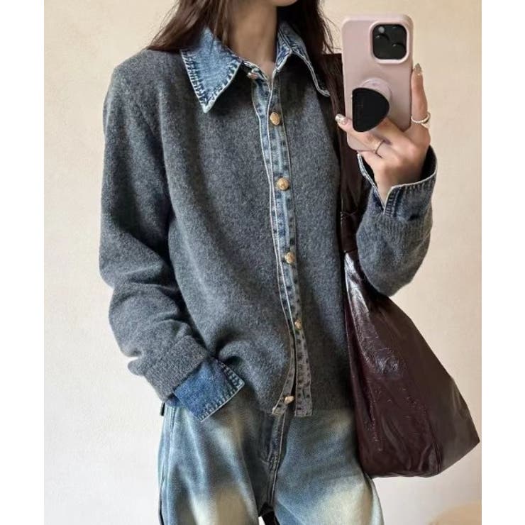 ダークグレー | ボタンダウン切り替えボタンでニットトップス | Ulysses