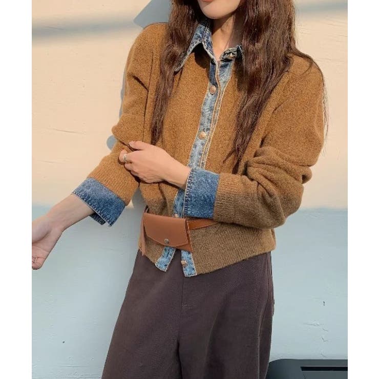 キャメル | ボタンダウン切り替えボタンでニットトップス | Ulysses