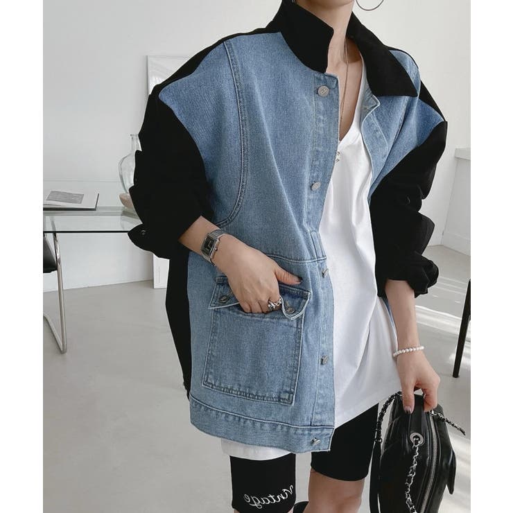 ブラック | 襟付きデニム切り替えジャケット | Ulysses