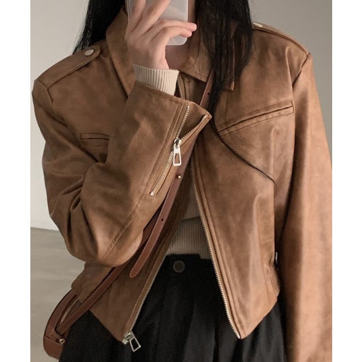 キャメル | 襟付きジップスPUレザージャケットジャケット | Ulysses
