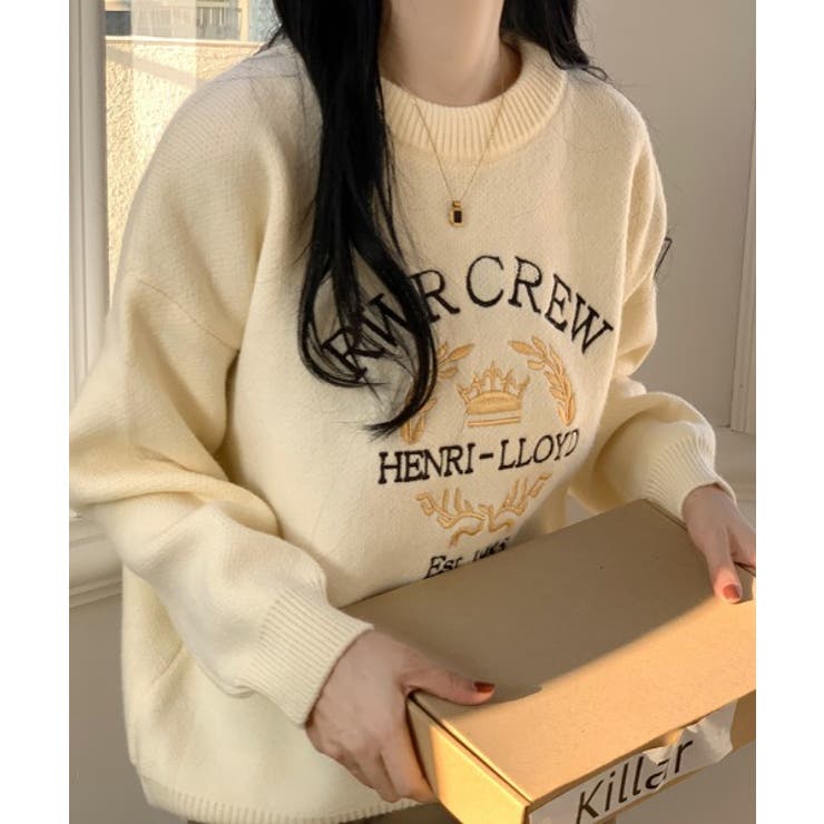 クルーネック刺繍ニットトップス | Ulysses | 詳細画像1 