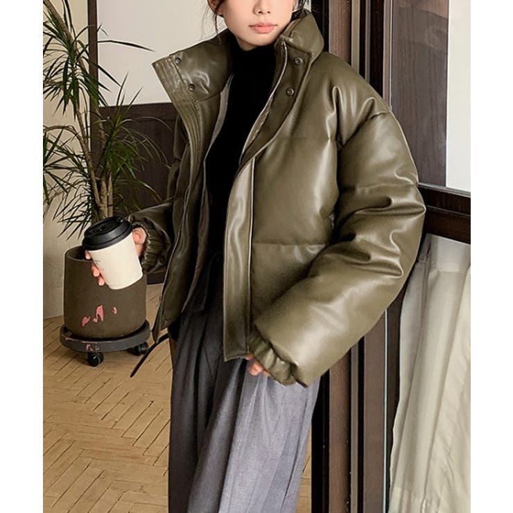 カーキ | 襟付きジップスPUレザージャケットジャケット | Ulysses