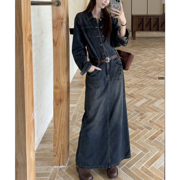 襟付きボタンでベルト付きデニムワンピース | Ulysses | 詳細画像1