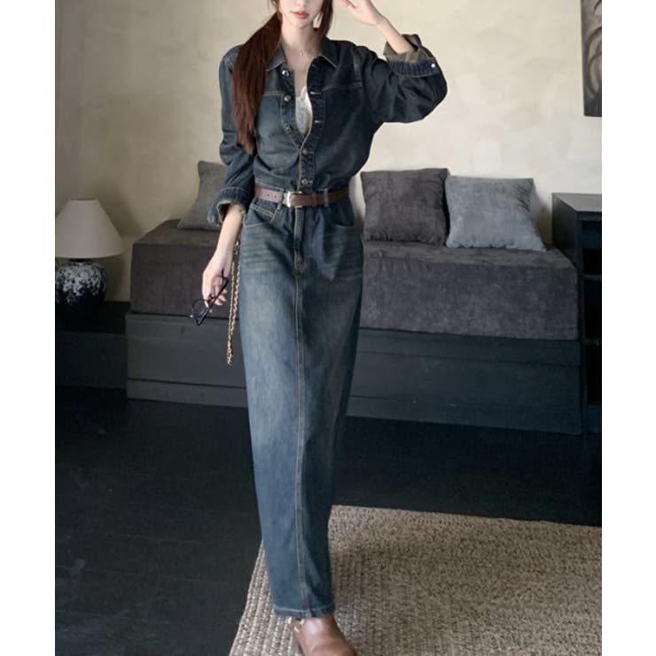 襟付きボタンでベルト付きデニムワンピース | Ulysses | 詳細画像2