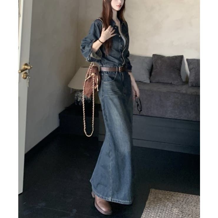 襟付きボタンでベルト付きデニムワンピース | Ulysses | 詳細画像3