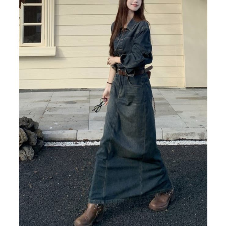 襟付きボタンでベルト付きデニムワンピース | Ulysses | 詳細画像5