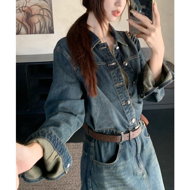 襟付きボタンでベルト付きデニムワンピース | Ulysses | 詳細画像6