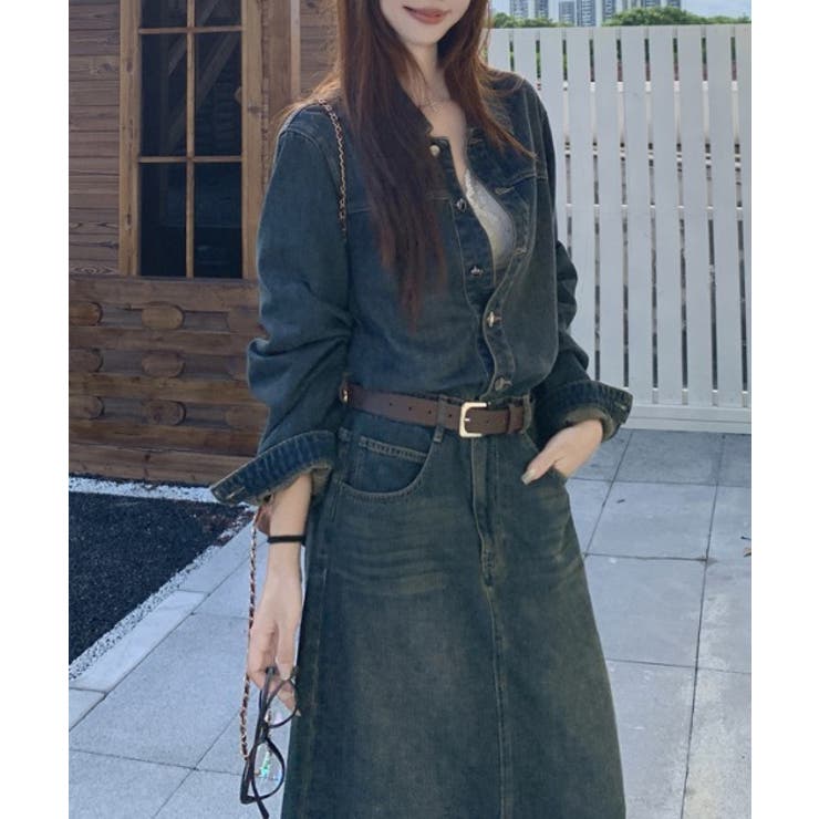 襟付きボタンでベルト付きデニムワンピース | Ulysses | 詳細画像7