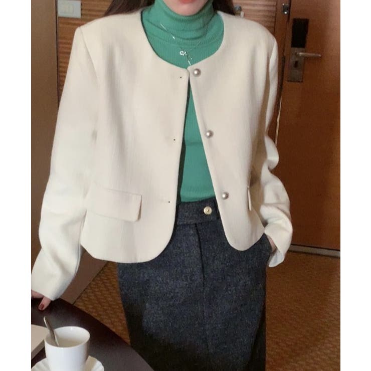 オフホワイト | シングルブレストクルーネック長袖ジャケット | Ulysses