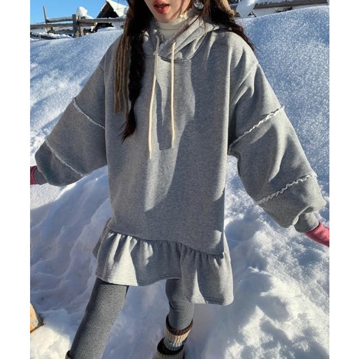 グレー | フード付きレース長袖ワンピース | Ulysses