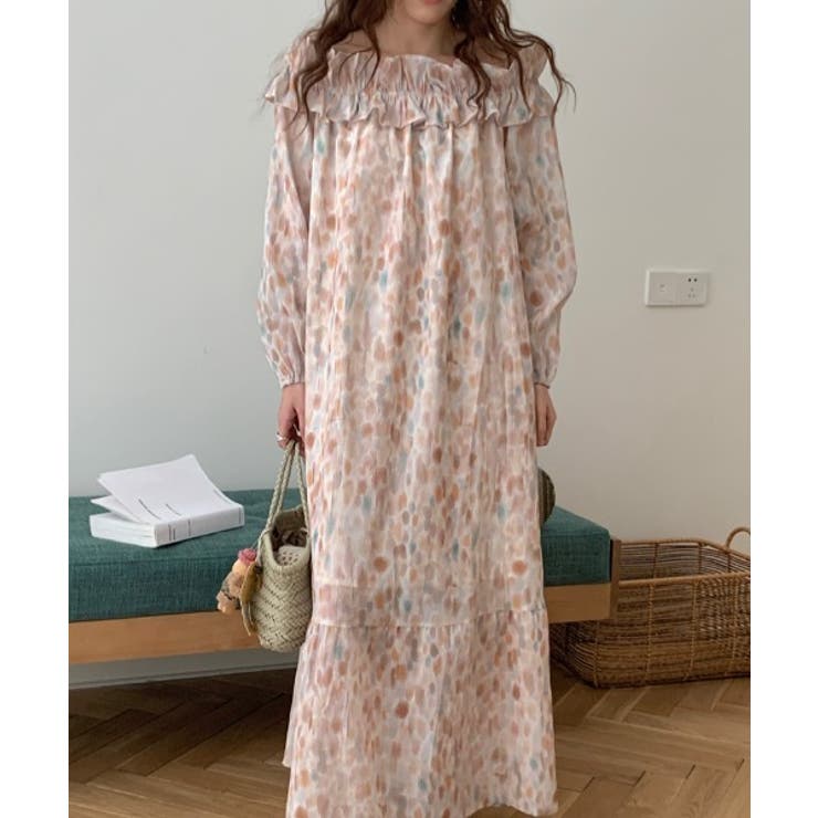 ボートネックフリル長袖ワンピース | Ulysses | 詳細画像1 