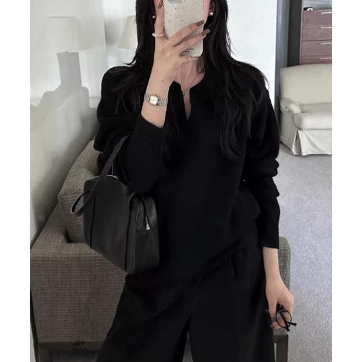 ブラック | Vネックニット長袖トップス | Ulysses