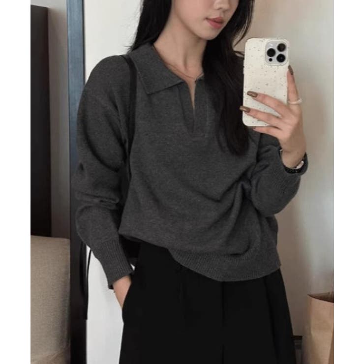 ダークグレー | Vネックニット長袖トップス | Ulysses