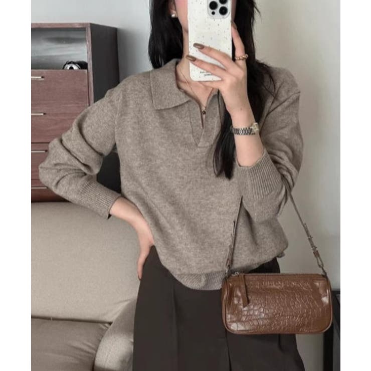 モカ | Vネックニット長袖トップス | Ulysses