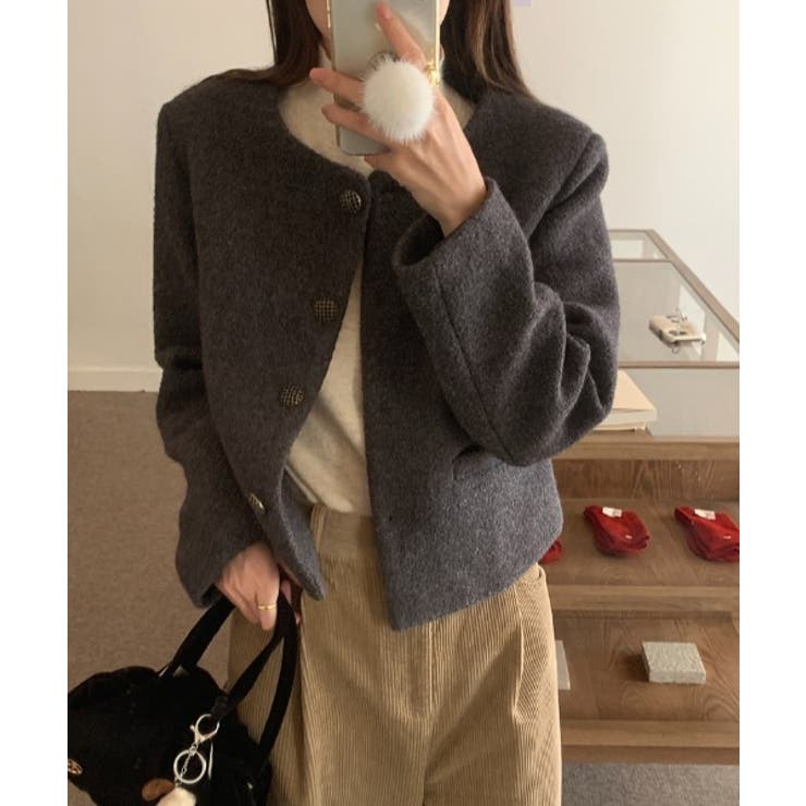 グレー | クルーネックボタンでメルトンジャケット | Ulysses