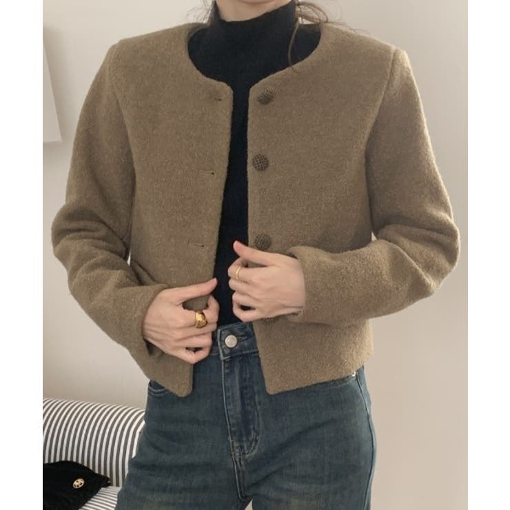 ブラウン | クルーネックボタンでメルトンジャケット | Ulysses