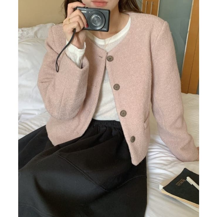 ピンク | クルーネックボタンでメルトンジャケット | Ulysses