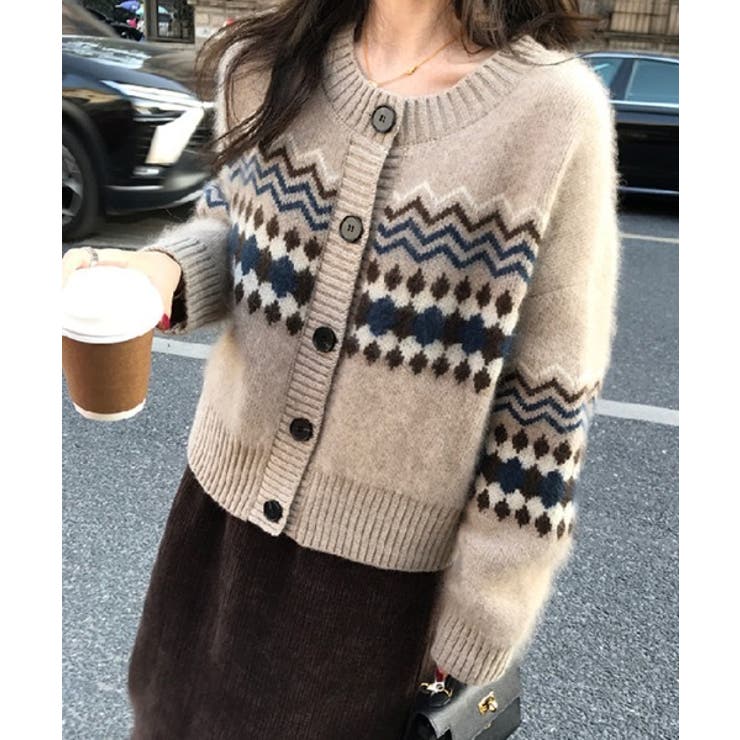 ベージュ | ノーカラーボタンでニットジャケット | Ulysses