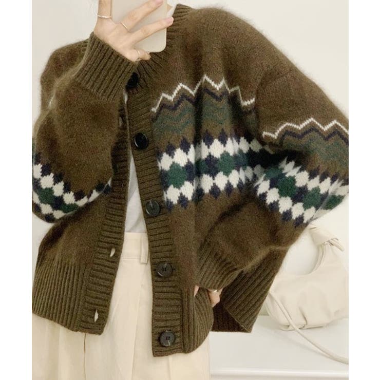 グリーン | ノーカラーボタンでニットジャケット | Ulysses