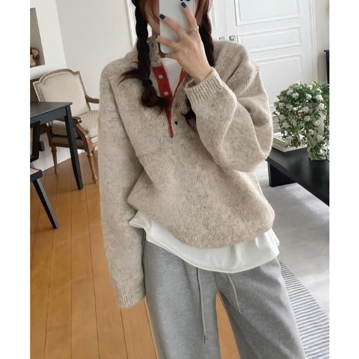 ハーフネックボタンでドローストリングニットトップス | Ulysses | 詳細画像2 