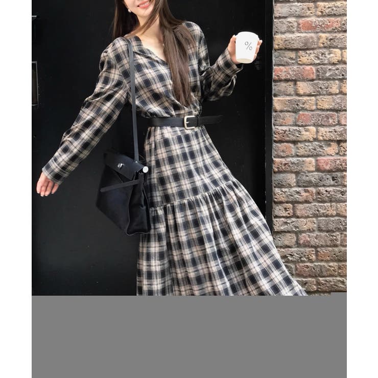 ベルト付きVネックチェック柄ワンピース | Ulysses | 詳細画像1 