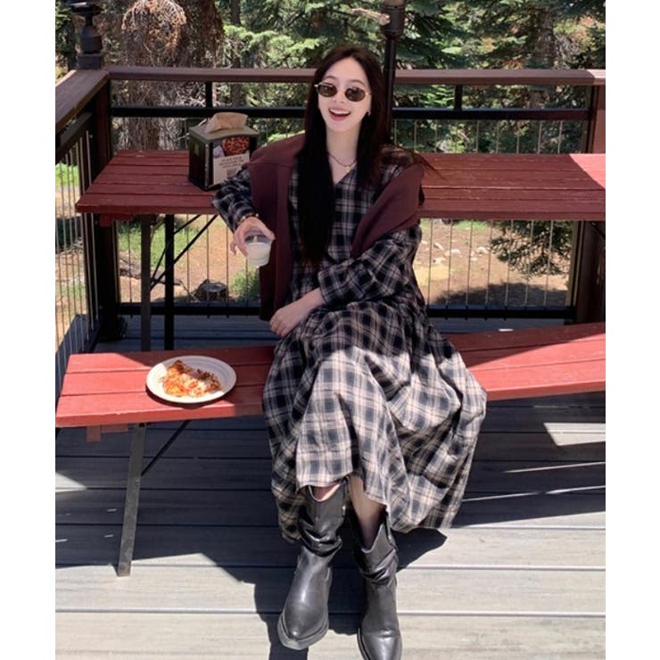 ベルト付きVネックチェック柄ワンピース | Ulysses | 詳細画像4 