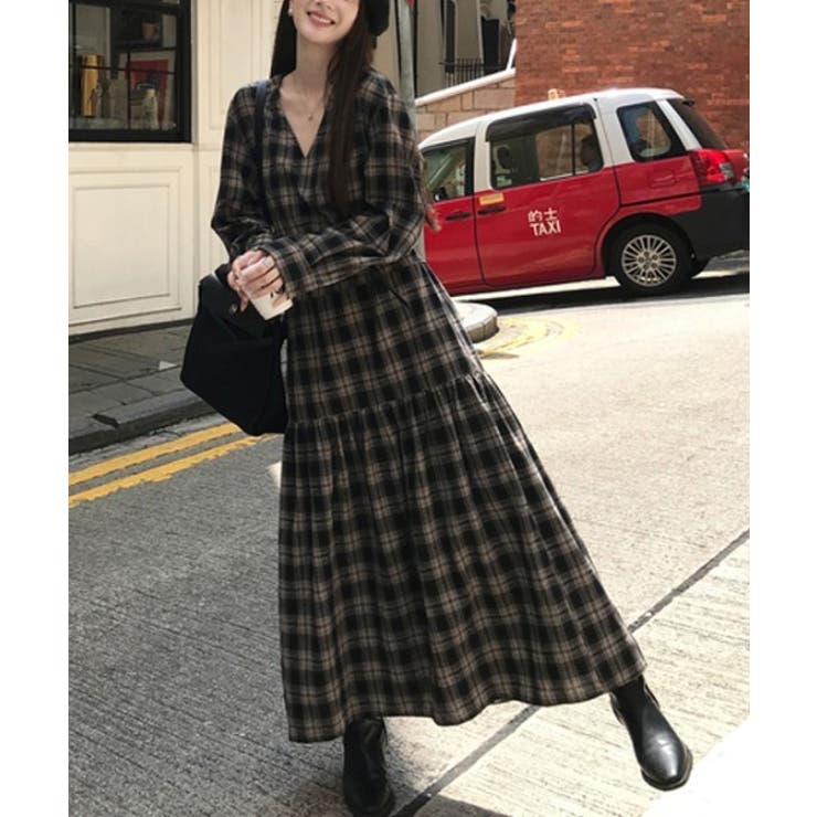 ベルト付きVネックチェック柄ワンピース | Ulysses | 詳細画像5 