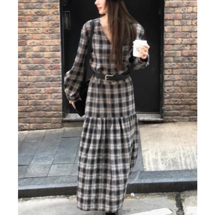 ベルト付きVネックチェック柄ワンピース | Ulysses | 詳細画像6 