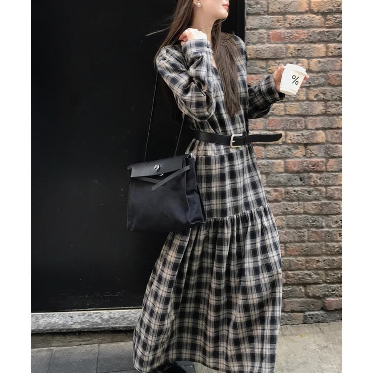 ベルト付きVネックチェック柄ワンピース | Ulysses | 詳細画像7 