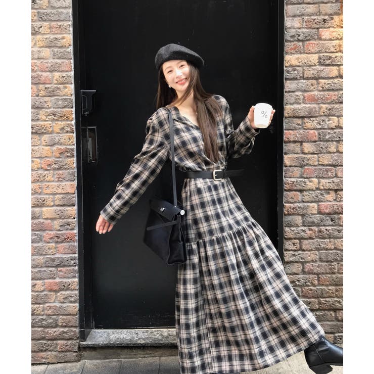 ベルト付きVネックチェック柄ワンピース | Ulysses | 詳細画像8 