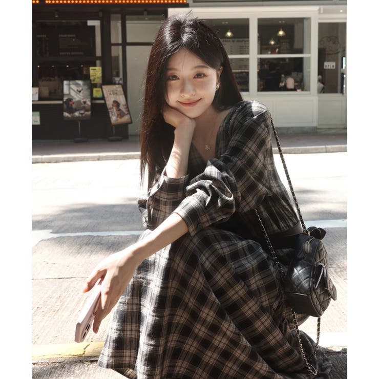 ベルト付きVネックチェック柄ワンピース | Ulysses | 詳細画像10 