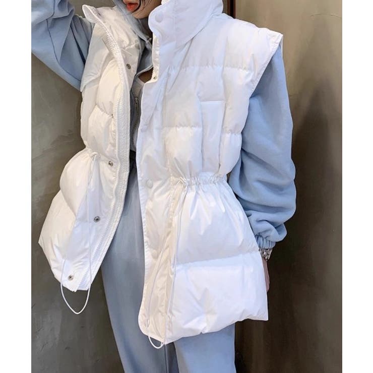 ホワイト | スタンドカラージップスドローストリングファーベスト | Ulysses