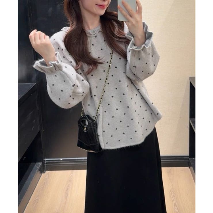 ライトグレー | クルーネックフレア袖ニットトップス | Ulysses