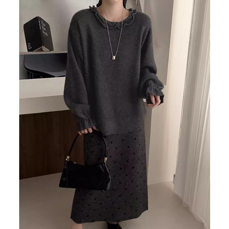 グレー | クルーネックフレア袖ニットトップス | Ulysses