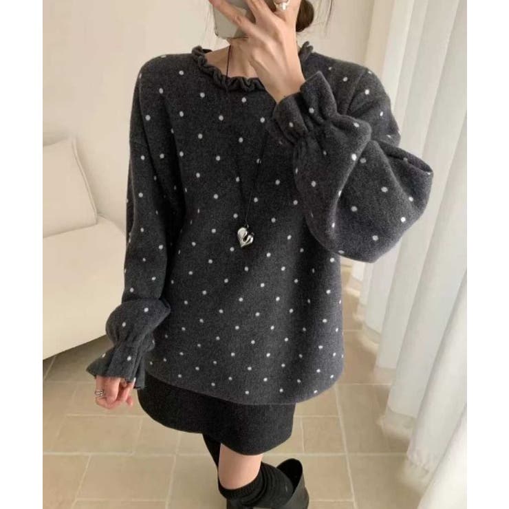 ダークグレー | クルーネックフレア袖ニットトップス | Ulysses