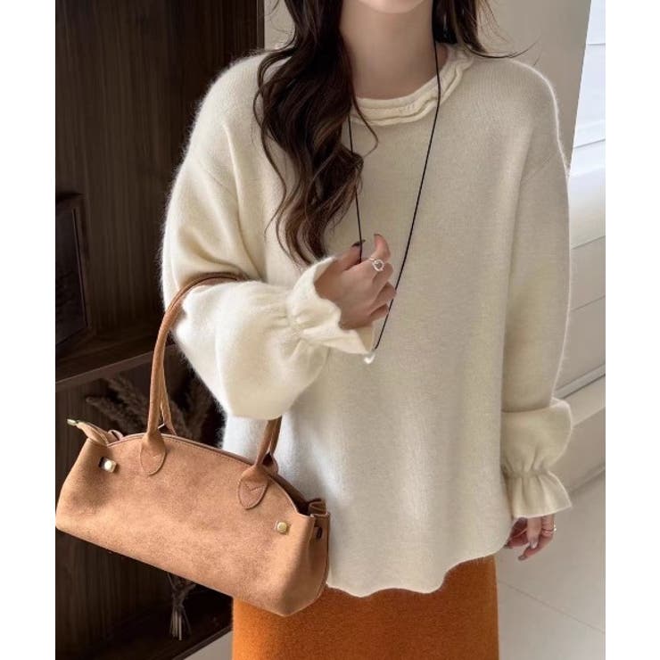 ベージュ | クルーネックフレア袖ニットトップス | Ulysses