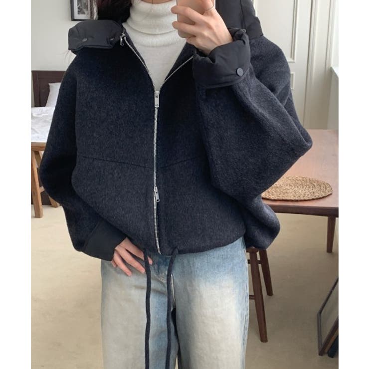 ネイビー | フード取り外せジップスドローストリングジャケットワイドパンツ | Ulysses