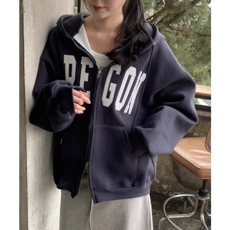 ダークブルー | フード付きジップス長袖トップス | Ulysses