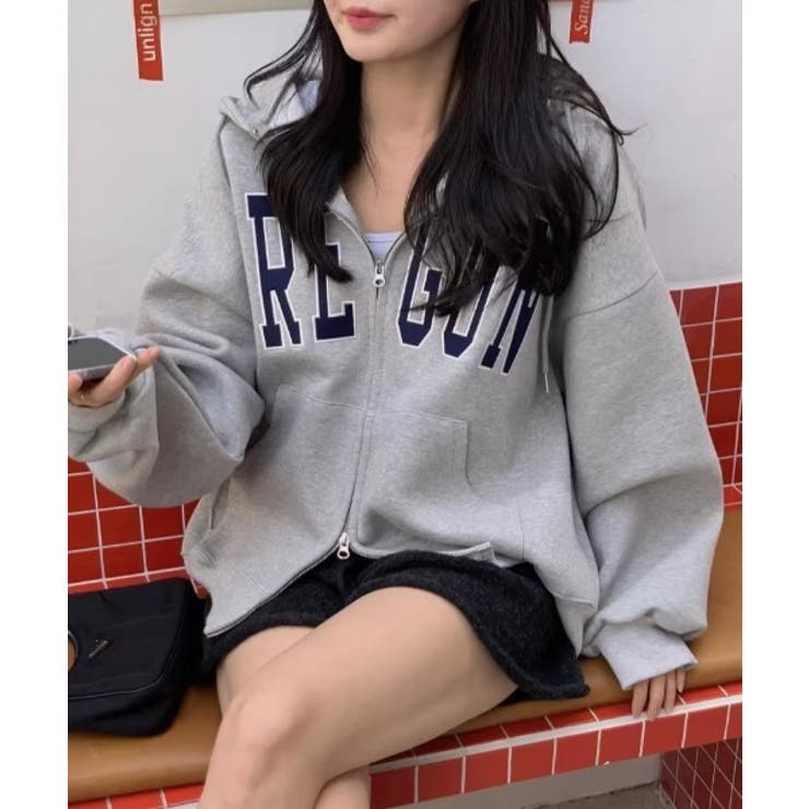 グレー | フード付きジップス長袖トップス | Ulysses