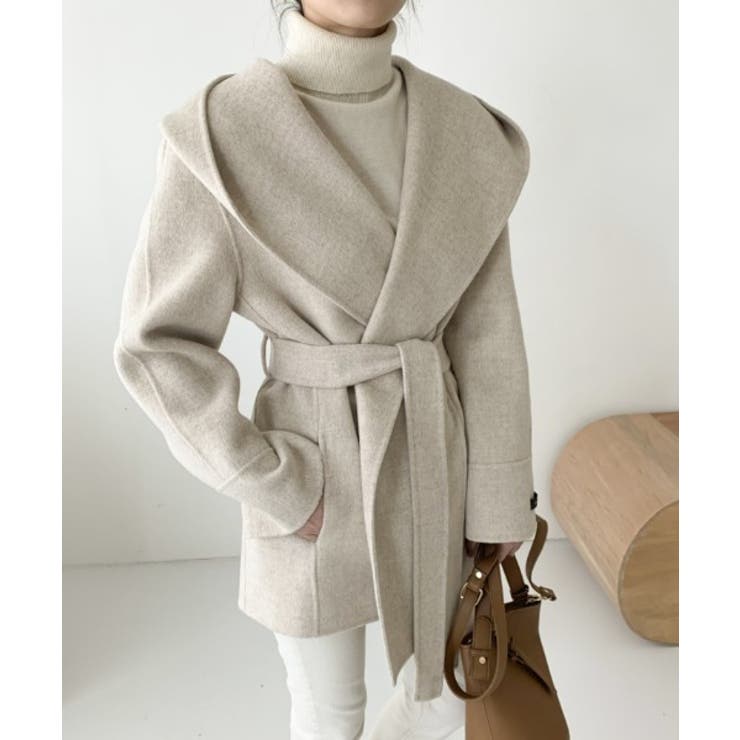 ライトグレー | フード付きベルト付きメルトンジャケット | Ulysses