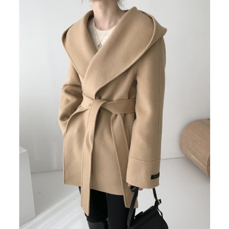 モカ | フード付きベルト付きメルトンジャケット | Ulysses