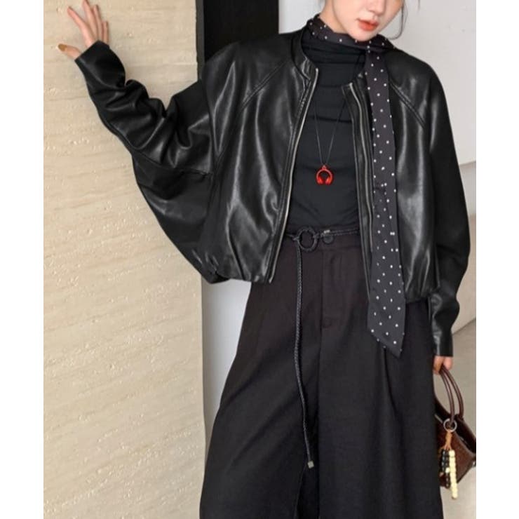 ブラック | クルーネックジップスPUジャケット | Ulysses