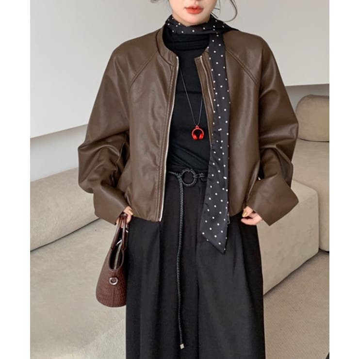 ブラウン | クルーネックジップスPUジャケット | Ulysses