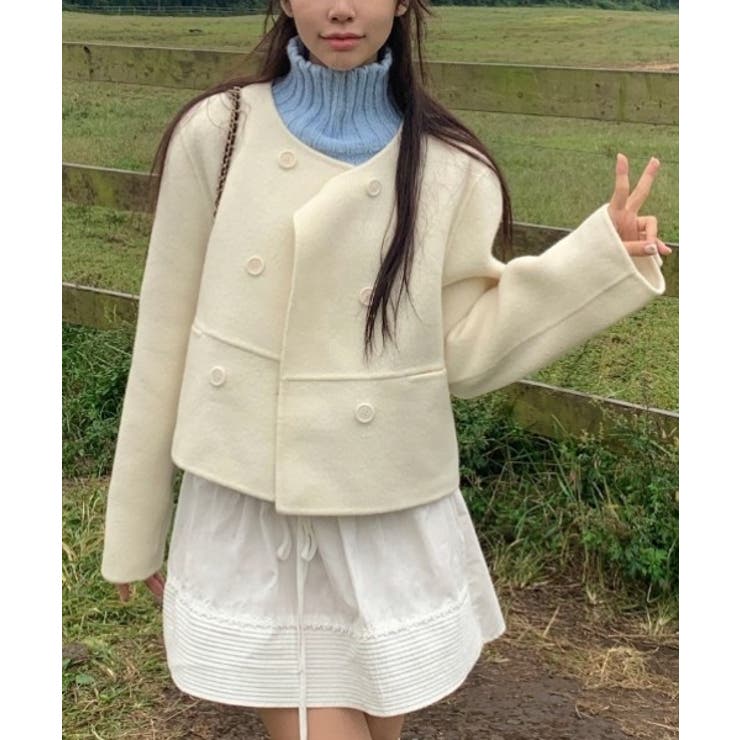 オフホワイト | ノーカラーボタンでメルトンジャケット | Ulysses