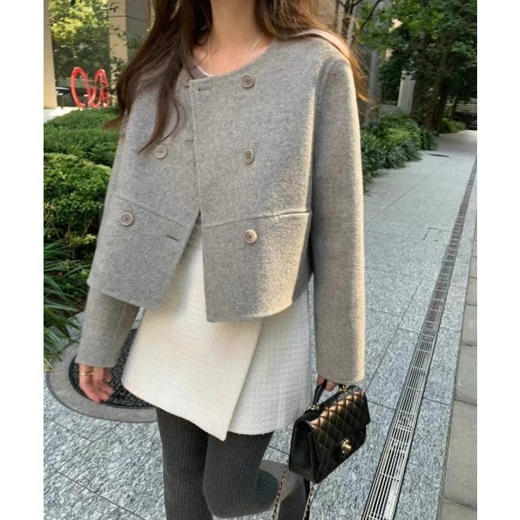 グレー | ノーカラーボタンでメルトンジャケット | Ulysses